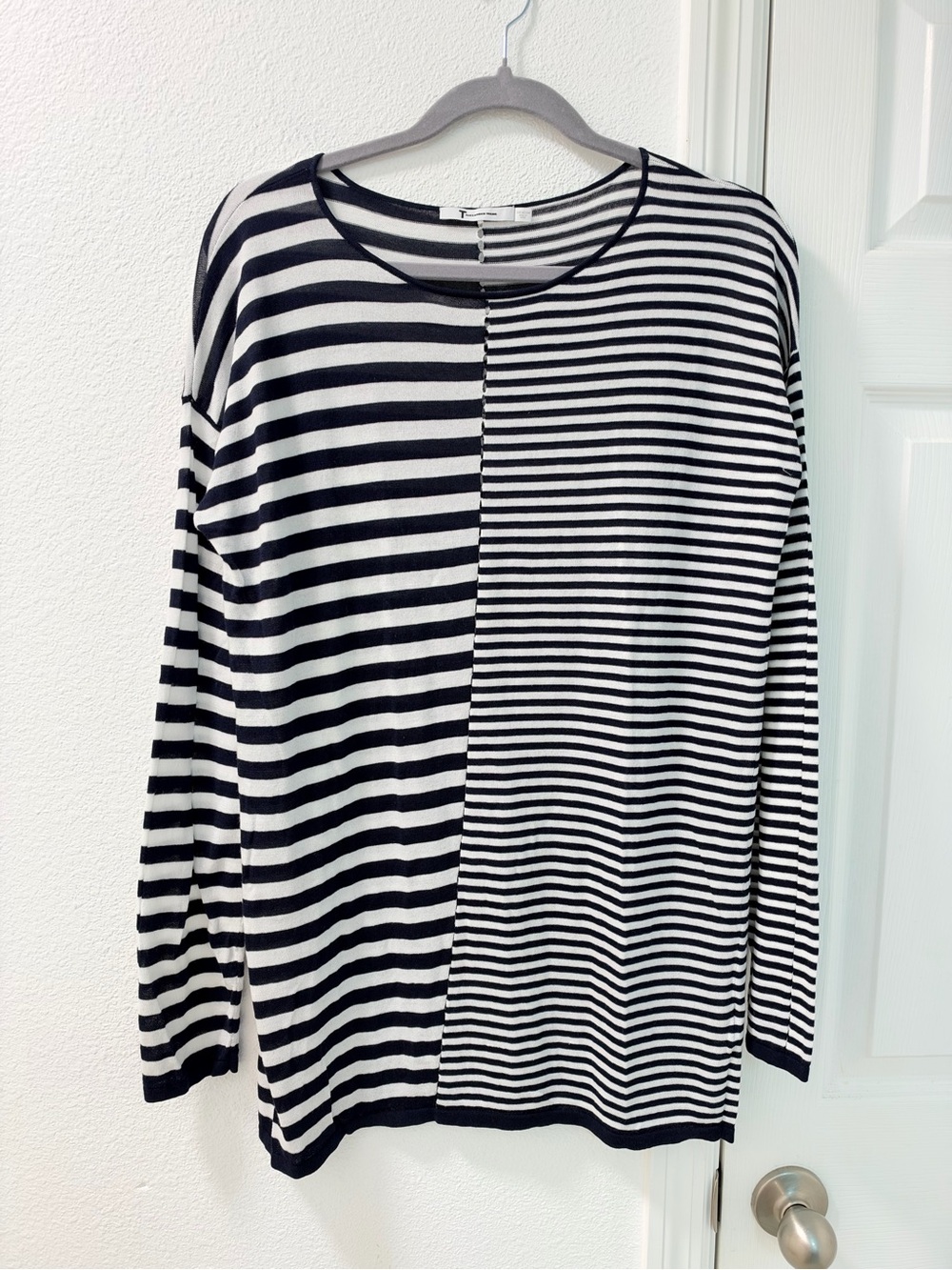Alexander Wang Striped Cotton Lyocell Blend Long Sleeve Knit size M black white
